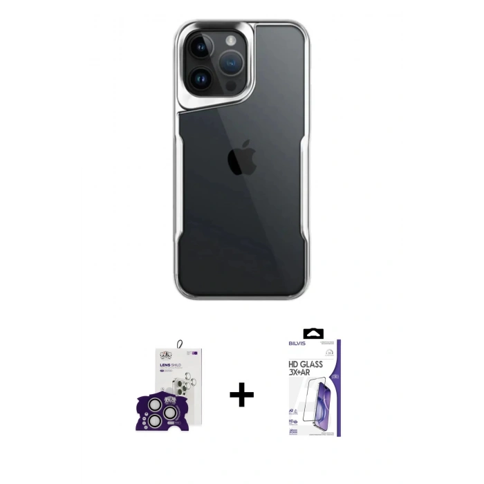 MARSİLYAN™- iPhone 16 Pro Max Kılıf Akış Çizgi Koleksiyonu - Siyah Bilvis 3X AR HD Cam Ekran Koruyucu + Bilvis Titan Kamera Lens - GS