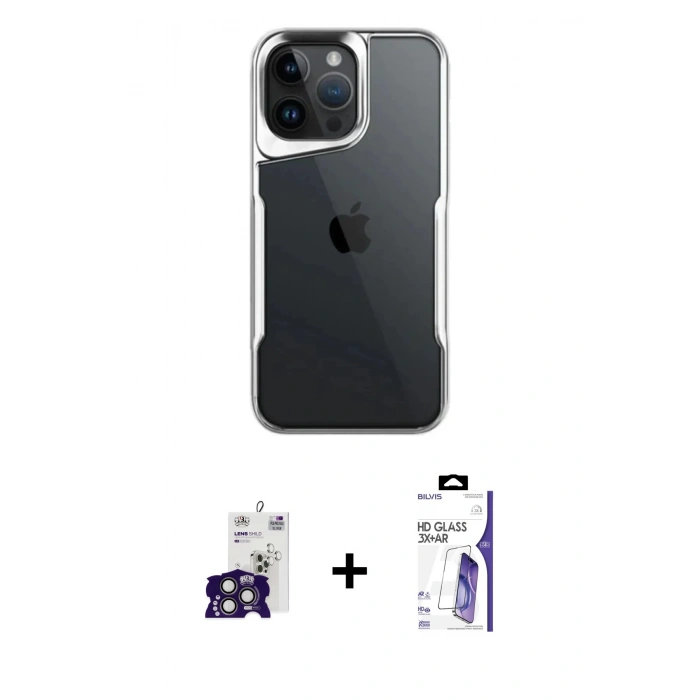 MARSİLYAN™- iPhone 16 Pro Max Kılıf Akış Çizgi Koleksiyonu - Siyah Bilvis 3X AR HD Cam Ekran Koruyucu + Bilvis Titan Kamera Lens - TMGI