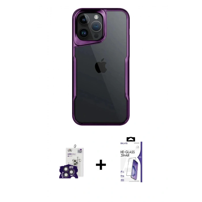 MARSİLYAN™- iPhone 16 Pro Max Kılıf Akış Çizgi Koleksiyonu - Siyah Bilvis 3X AR HD Cam Ekran Koruyucu + Bilvis Titan Kamera Lens - TMGI