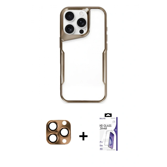 MARSİLYAN™- iPhone 16 Pro Max Kılıf Akış Çizgi Koleksiyonu - Siyah Bilvis 3X AR HD Cam Ekran Koruyucu + Pers Alüminyum Kamera Lens - CLTM