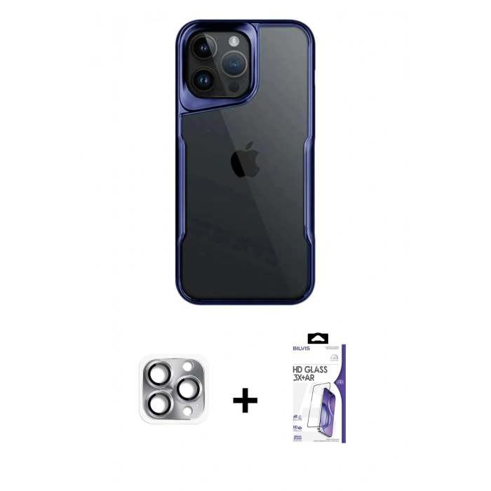 MARSİLYAN™- iPhone 16 Pro Max Kılıf Akış Çizgi Koleksiyonu - Siyah Bilvis 3X AR HD Cam Ekran Koruyucu + Pers Alüminyum Kamera Lens - GI