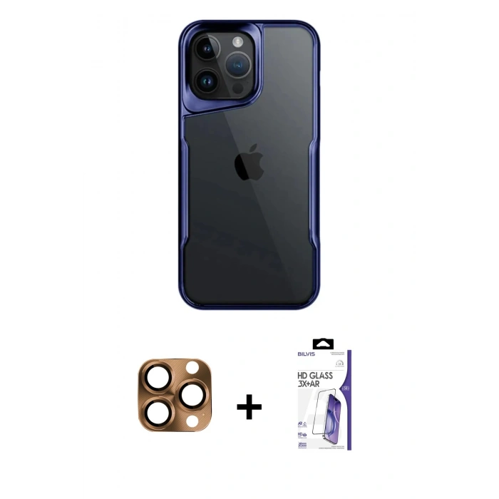 MARSİLYAN™- iPhone 16 Pro Max Kılıf Akış Çizgi Koleksiyonu - Siyah Bilvis 3X AR HD Cam Ekran Koruyucu + Pers Alüminyum Kamera Lens - CLTM