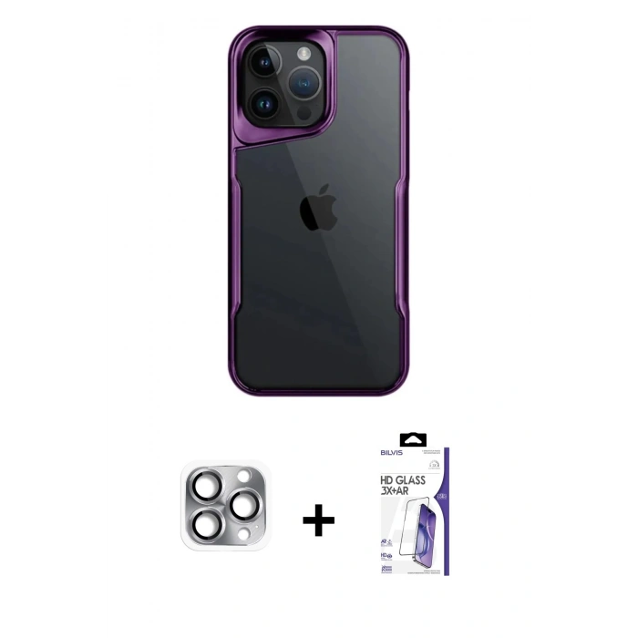 MARSİLYAN™- iPhone 16 Pro Max Kılıf Akış Çizgi Koleksiyonu - Siyah Bilvis 3X AR HD Cam Ekran Koruyucu + Pers Alüminyum Kamera Lens - GI