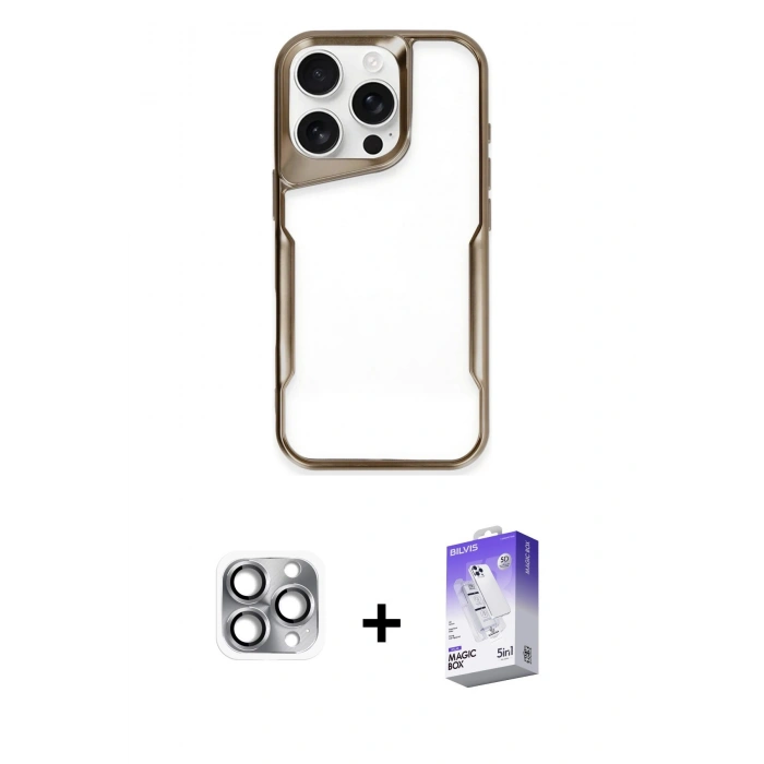 MARSİLYAN™- iPhone 16 Pro Max Kılıf Akış Çizgi Koleksiyonu - Siyah Bilvis 5in1 3D Magic Cam Ekran Koruyucu + Pers Alüminyum Kamera Lens - GI
