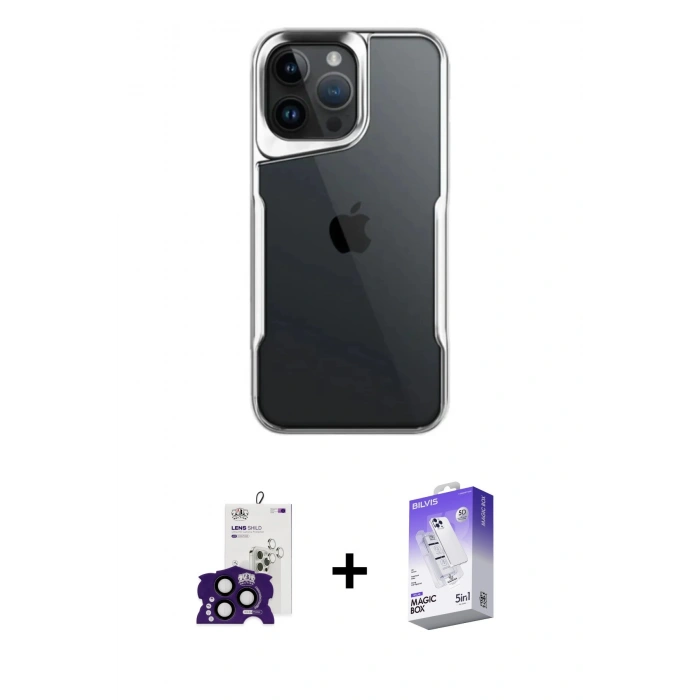 MARSİLYAN™- iPhone 16 Pro Max Kılıf Akış Çizgi Koleksiyonu - Siyah Bilvis 5in1 3D Magic Cam Ekran Koruyucu + Bilvis Titan Kamera Lens - SH