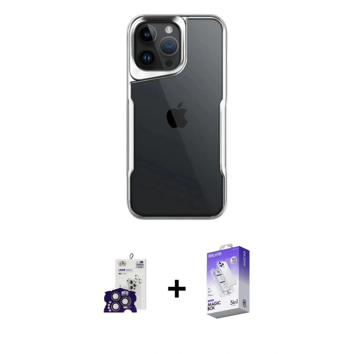 MARSİLYAN™- iPhone 16 Pro Max Kılıf Akış Çizgi Koleksiyonu - Siyah Bilvis 5in1 3D Magic Cam Ekran Koruyucu + Bilvis Titan Kamera Lens - TMGI