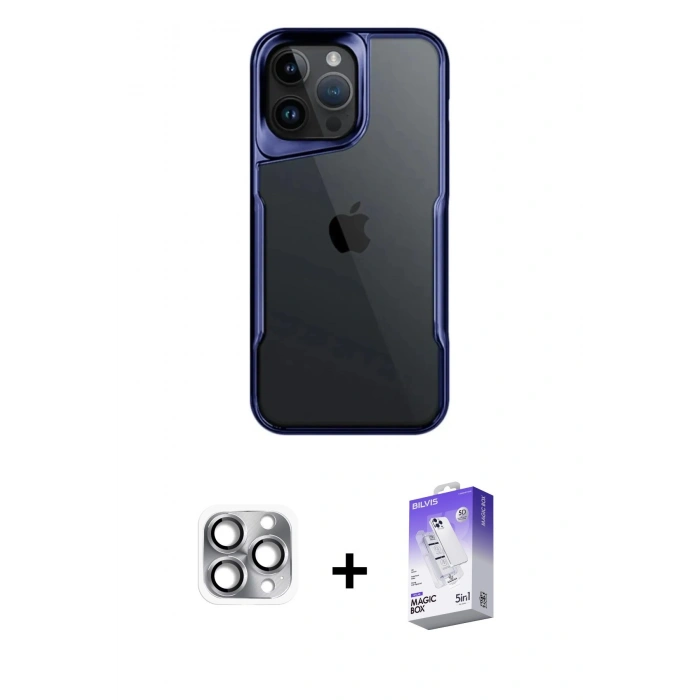 MARSİLYAN™- iPhone 16 Pro Max Kılıf Akış Çizgi Koleksiyonu - Siyah Bilvis 5in1 3D Magic Cam Ekran Koruyucu + Pers Alüminyum Kamera Lens - GI