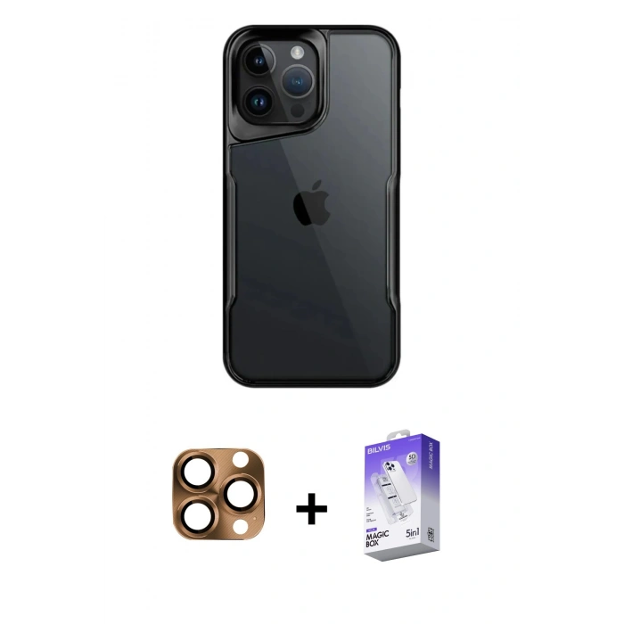 MARSİLYAN™- iPhone 16 Pro Max Kılıf Akış Çizgi Koleksiyonu - Siyah Bilvis 5in1 3D Magic Cam Ekran Koruyucu + Pers Alüminyum Kamera Lens - CLTM