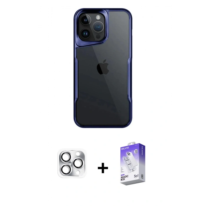 MARSİLYAN™- iPhone 16 Pro Max Kılıf Akış Çizgi Koleksiyonu - Siyah Bilvis 5in1 3D Magic Cam Ekran Koruyucu + Pers Alüminyum Kamera Lens - GS