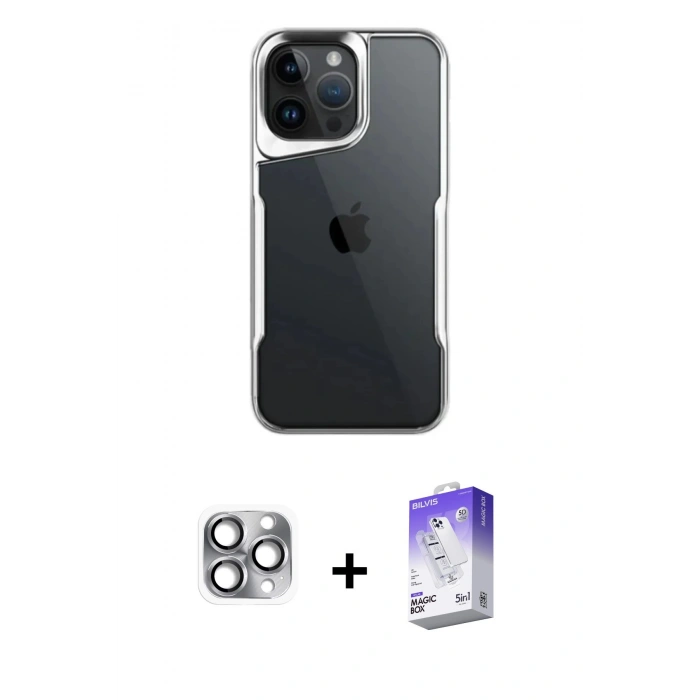 MARSİLYAN™- iPhone 16 Pro Max Kılıf Akış Çizgi Koleksiyonu - Siyah Bilvis 5in1 3D Magic Cam Ekran Koruyucu + Pers Alüminyum Kamera Lens - GI