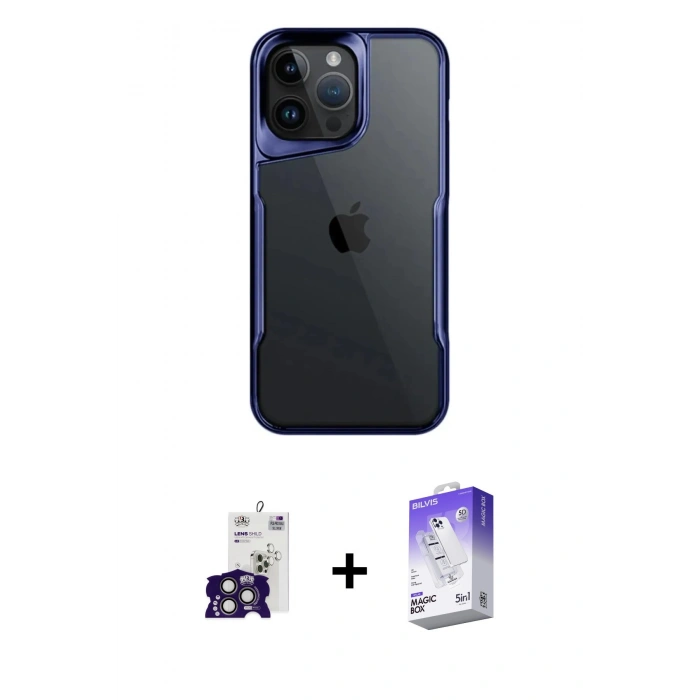 MARSİLYAN™- iPhone 16 Pro Max Kılıf Akış Çizgi Koleksiyonu - Siyah Bilvis 5in1 3D Magic Cam Ekran Koruyucu + Bilvis Titan Kamera Lens - TMGI