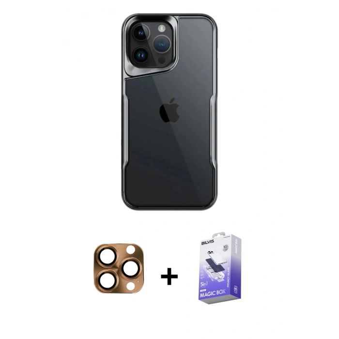 MARSİLYAN™- iPhone 16 Pro Max Kılıf Akış Çizgi Koleksiyonu - Siyah Bilvis 5in1 5D Magic Hayalet Cam Ekran Koruyucu + Pers Alüminyum Kamera Lens - CLTM