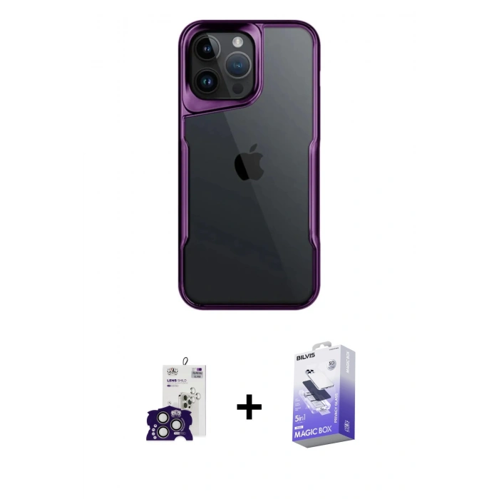 MARSİLYAN™- iPhone 16 Pro Max Kılıf Akış Çizgi Koleksiyonu - Siyah Bilvis 5in1 5D Magic Hayalet Cam Ekran Koruyucu + Bilvis Titan Kamera Lens - TMGI