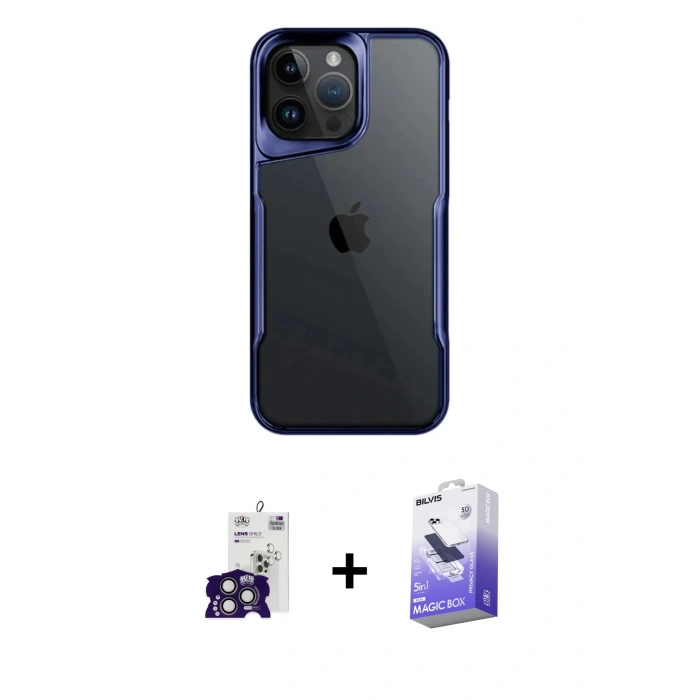 MARSİLYAN™- iPhone 16 Pro Max Kılıf Akış Çizgi Koleksiyonu - Siyah Bilvis 5in1 5D Magic Hayalet Cam Ekran Koruyucu + Bilvis Titan Kamera Lens - TMGI