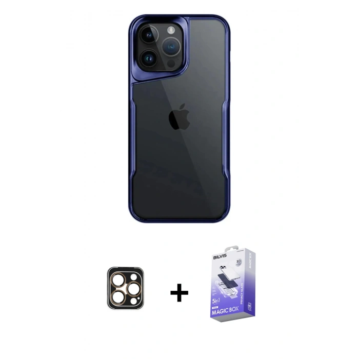 MARSİLYAN™- iPhone 16 Pro Max Kılıf Akış Çizgi Koleksiyonu - Siyah Bilvis 5in1 5D Magic Hayalet Cam Ekran Koruyucu + PVD Metal Kamera Lens - GD