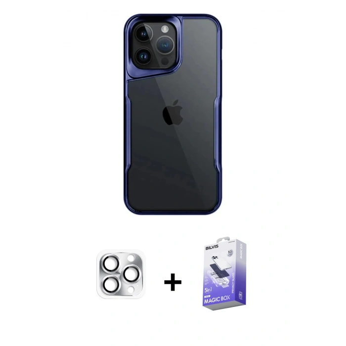 MARSİLYAN™- iPhone 16 Pro Max Kılıf Akış Çizgi Koleksiyonu - Siyah Bilvis 5in1 5D Magic Hayalet Cam Ekran Koruyucu + Pers Alüminyum Kamera Lens - GS