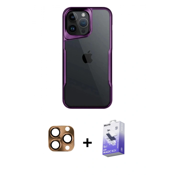 MARSİLYAN™- iPhone 16 Pro Max Kılıf Akış Çizgi Koleksiyonu - Siyah Bilvis 5in1 5D Magic Hayalet Cam Ekran Koruyucu + Pers Alüminyum Kamera Lens - CLTM