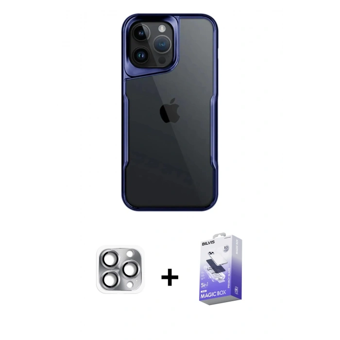 MARSİLYAN™- iPhone 16 Pro Max Kılıf Akış Çizgi Koleksiyonu - Siyah Bilvis 5in1 5D Magic Hayalet Cam Ekran Koruyucu + Gri Pers Alüminyum Kamera Lens