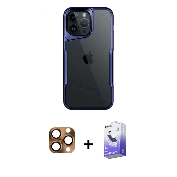 MARSİLYAN™- iPhone 16 Pro Max Kılıf Akış Çizgi Koleksiyonu - Siyah Bilvis 5in1 5D Magic Hayalet Cam Ekran Koruyucu + Pers Alüminyum Kamera Lens - CLTM
