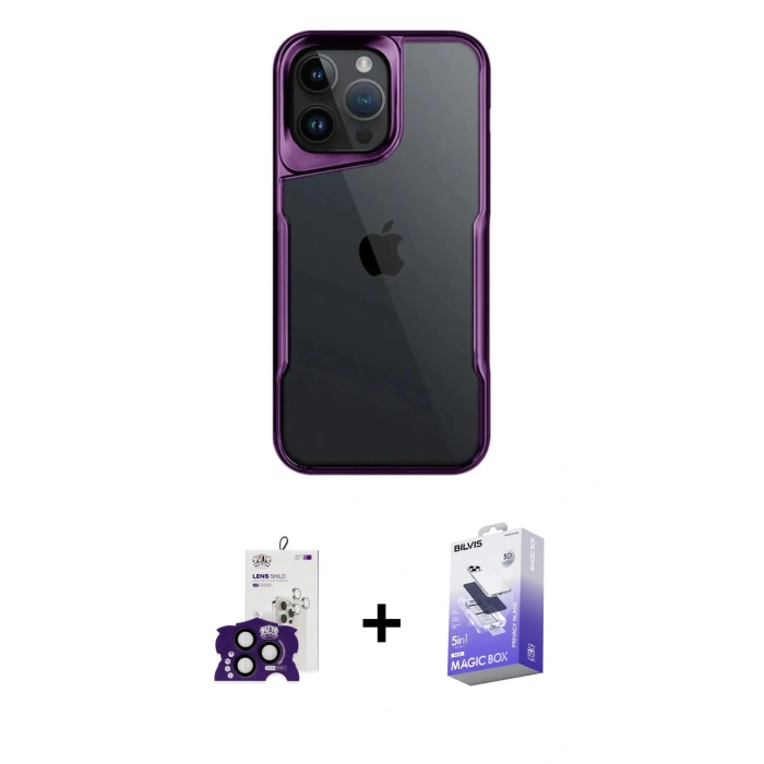 MARSİLYAN™- iPhone 16 Pro Max Kılıf Akış Çizgi Koleksiyonu - Siyah Bilvis 5in1 5D Magic Hayalet Cam Ekran Koruyucu + Bilvis Titan Kamera Lens - SH