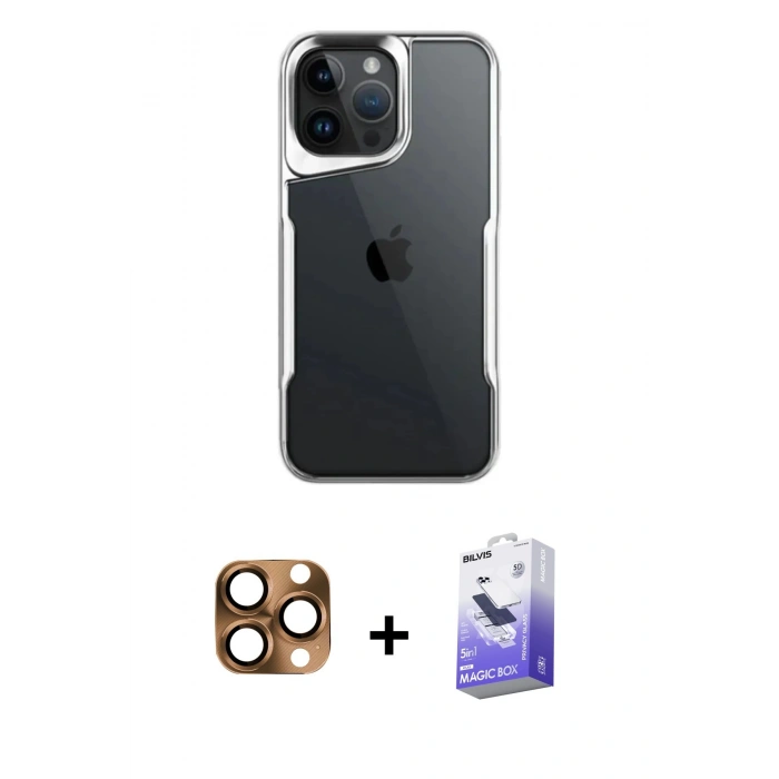 MARSİLYAN™- iPhone 16 Pro Max Kılıf Akış Çizgi Koleksiyonu - Siyah Bilvis 5in1 5D Magic Hayalet Cam Ekran Koruyucu + Pers Alüminyum Kamera Lens - CLTM