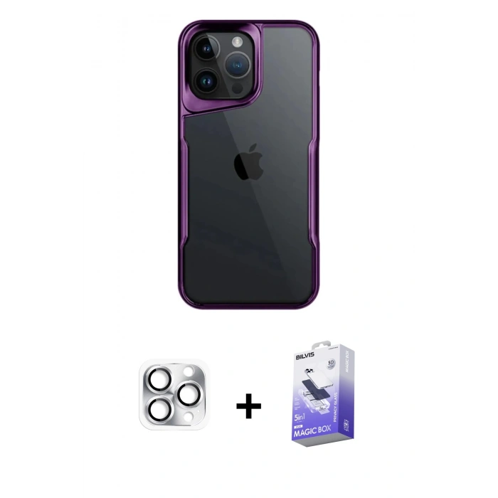 MARSİLYAN™- iPhone 16 Pro Max Kılıf Akış Çizgi Koleksiyonu - Siyah Bilvis 5in1 5D Magic Hayalet Cam Ekran Koruyucu + Pers Alüminyum Kamera Lens - GS