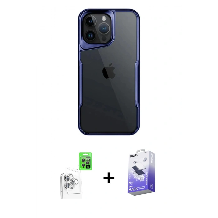 MARSİLYAN™- iPhone 16 Pro Max Kılıf Akış Çizgi Koleksiyonu - Siyah Bilvis 5in1 5D Magic Hayalet Cam Ekran Koruyucu + Raze Metal Kamera Lens - BZ