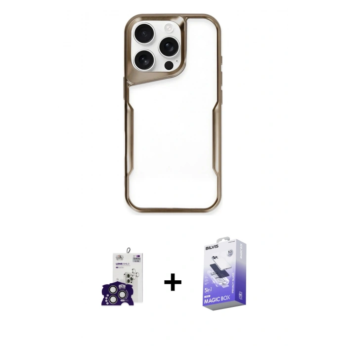 MARSİLYAN™- iPhone 16 Pro Max Kılıf Akış Çizgi Koleksiyonu - Siyah Bilvis 5in1 5D Magic Hayalet Cam Ekran Koruyucu + Bilvis Titan Kamera Lens - TMGI