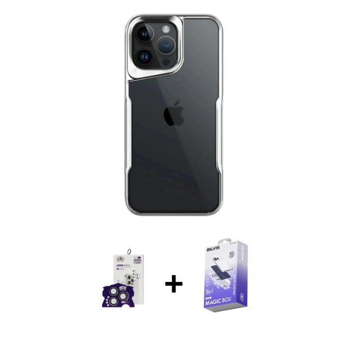 MARSİLYAN™- iPhone 16 Pro Max Kılıf Akış Çizgi Koleksiyonu - Siyah Bilvis 5in1 5D Magic Hayalet Cam Ekran Koruyucu + Bilvis Titan Kamera Lens - TMGI