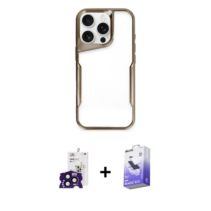 MARSİLYAN™- iPhone 16 Pro Max Kılıf Akış Çizgi Koleksiyonu - Siyah Bilvis 5in1 5D Magic Hayalet Cam Ekran Koruyucu + Bilvis Titan Kamera Lens - SH