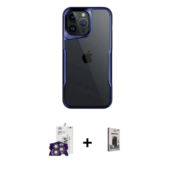 MARSİLYAN™- iPhone 16 Pro Max Kılıf Akış Çizgi Koleksiyonu - Siyah Bilvis Hayalet Cam Ekran Koruyucu + Bilvis Titan Kamera Lens - GS