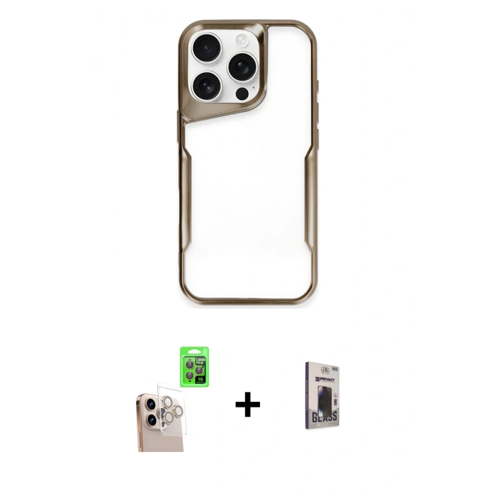 MARSİLYAN™- iPhone 16 Pro Max Kılıf Akış Çizgi Koleksiyonu - Siyah Bilvis Hayalet Cam Ekran Koruyucu + Raze Metal Kamera Lens - NLGY