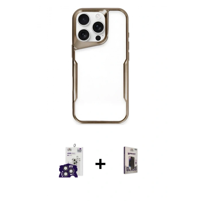 MARSİLYAN™- iPhone 16 Pro Max Kılıf Akış Çizgi Koleksiyonu - Siyah Bilvis Hayalet Cam Ekran Koruyucu + Bilvis Titan Kamera Lens - TMGI
