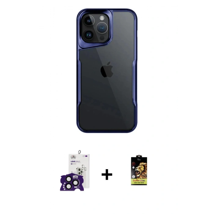 MARSİLYAN™- iPhone 16 Pro Max Kılıf Akış Çizgi Koleksiyonu - Siyah Buffer Cam Ekran Koruyucu + Bilvis Titan Kamera Lens - SH
