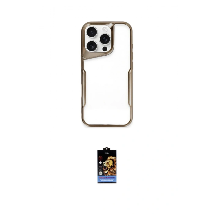 MARSİLYAN™- iPhone 16 Pro Max Kılıf Akış Çizgi Koleksiyonu - Siyah Buffer Hayalet Cam Ekran Koruyucu