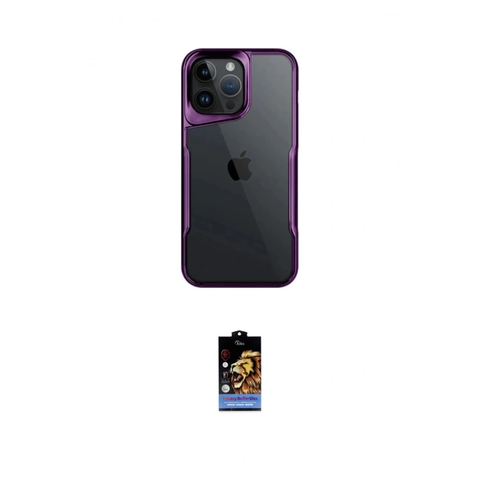 MARSİLYAN™- iPhone 16 Pro Max Kılıf Akış Çizgi Koleksiyonu - Siyah Buffer Hayalet Cam Ekran Koruyucu