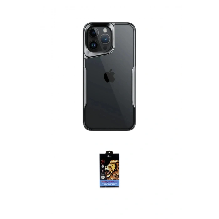 MARSİLYAN™- iPhone 16 Pro Max Kılıf Akış Çizgi Koleksiyonu - Siyah Buffer Hayalet Cam Ekran Koruyucu