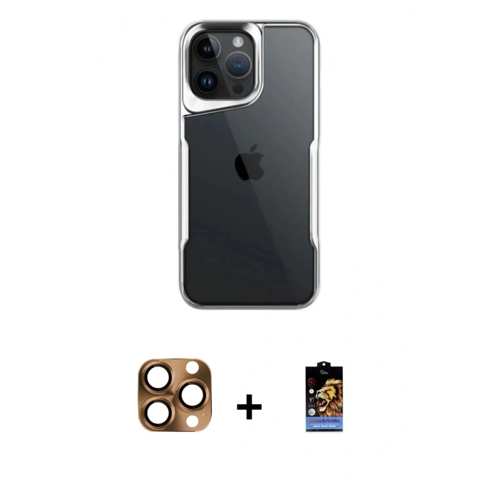 MARSİLYAN™- iPhone 16 Pro Max Kılıf Akış Çizgi Koleksiyonu - Siyah Buffer Hayalet Cam Ekran Koruyucu + Pers Alüminyum Kamera Lens - CLTM