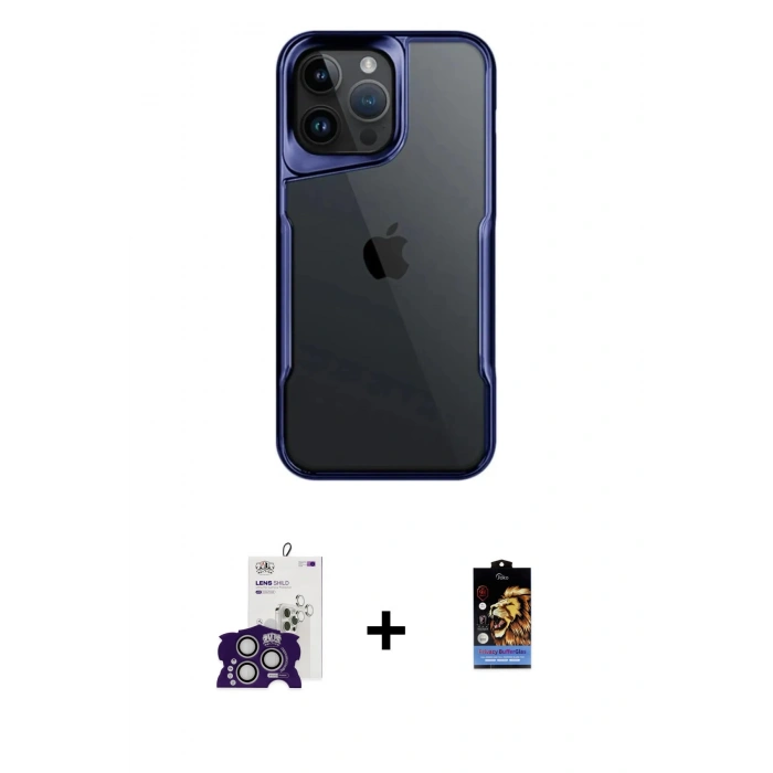 MARSİLYAN™- iPhone 16 Pro Max Kılıf Akış Çizgi Koleksiyonu - Siyah Buffer Hayalet Cam Ekran Koruyucu + Gümüş Bilvis Titan Kamera Lens
