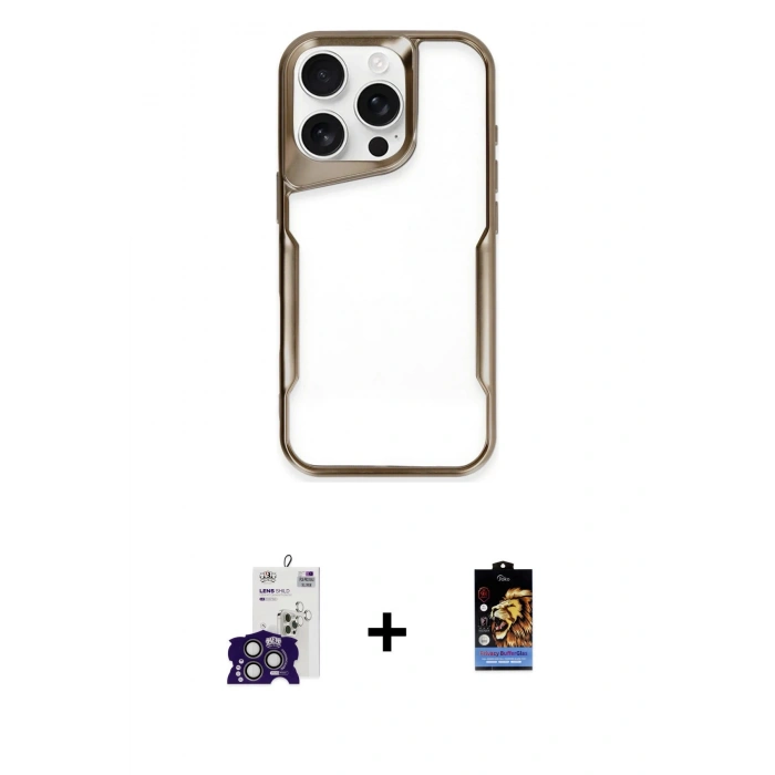 MARSİLYAN™- iPhone 16 Pro Max Kılıf Akış Çizgi Koleksiyonu - Siyah Buffer Hayalet Cam Ekran Koruyucu + Bilvis Titan Kamera Lens - TMGI
