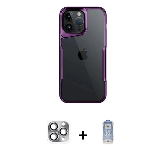 MARSİLYAN™- iPhone 16 Pro Max Kılıf Akış Çizgi Koleksiyonu - Siyah Joko Magic 5D Cam + Pers Alüminyum Kamera Lens - GI