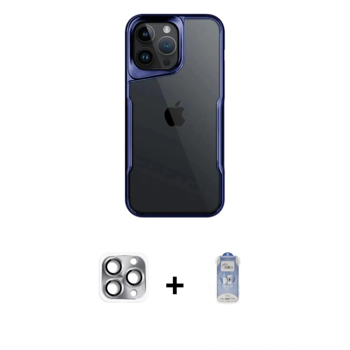 MARSİLYAN™- iPhone 16 Pro Max Kılıf Akış Çizgi Koleksiyonu - Siyah Joko Magic 5D Cam + Pers Alüminyum Kamera Lens - GI