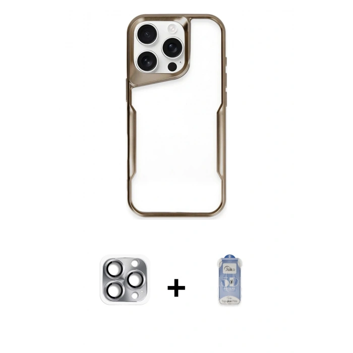 MARSİLYAN™- iPhone 16 Pro Max Kılıf Akış Çizgi Koleksiyonu - Siyah Joko Magic 5D Cam + Pers Alüminyum Kamera Lens - GI