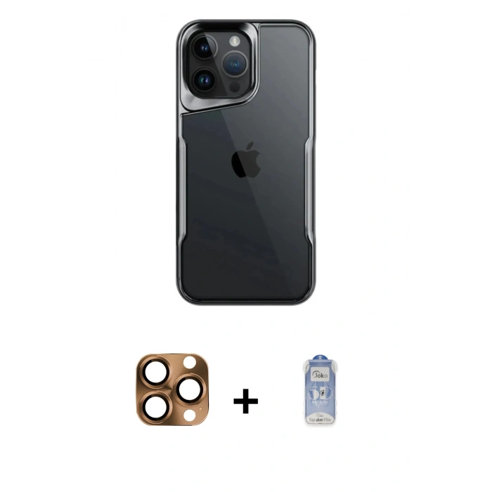 MARSİLYAN™- iPhone 16 Pro Max Kılıf Akış Çizgi Koleksiyonu - Siyah Joko Magic 5D Cam + Pers Alüminyum Kamera Lens - CLTM