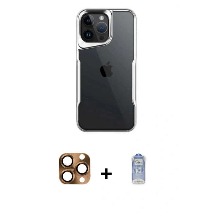 MARSİLYAN™- iPhone 16 Pro Max Kılıf Akış Çizgi Koleksiyonu - Siyah Joko Magic 5D Cam + Pers Alüminyum Kamera Lens - CLTM