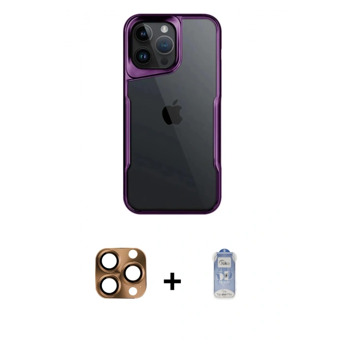 MARSİLYAN™- iPhone 16 Pro Max Kılıf Akış Çizgi Koleksiyonu - Siyah Joko Magic 5D Cam + Pers Alüminyum Kamera Lens - CLTM