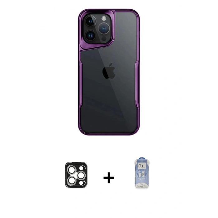 MARSİLYAN™- iPhone 16 Pro Max Kılıf Akış Çizgi Koleksiyonu - Siyah Joko Magic 5D Cam + PVD Metal Kamera Lens - GS