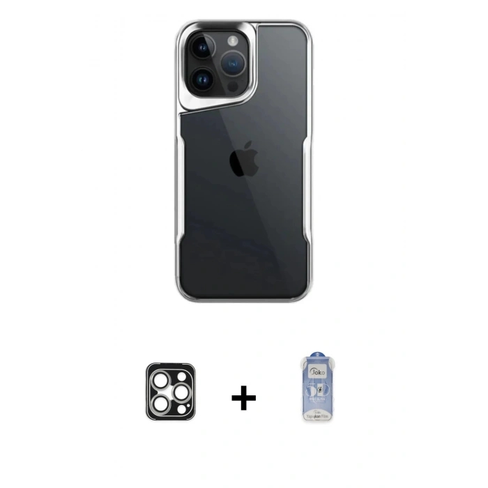 MARSİLYAN™- iPhone 16 Pro Max Kılıf Akış Çizgi Koleksiyonu - Siyah Joko Magic 5D Cam + PVD Metal Kamera Lens - GS