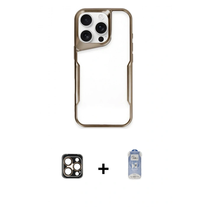 MARSİLYAN™- iPhone 16 Pro Max Kılıf Akış Çizgi Koleksiyonu - Siyah Joko Magic 5D Cam + PVD Metal Kamera Lens - GD