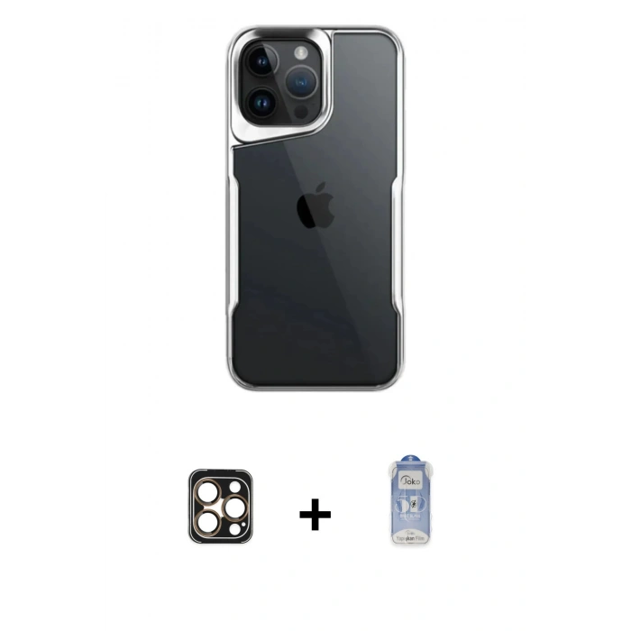 MARSİLYAN™- iPhone 16 Pro Max Kılıf Akış Çizgi Koleksiyonu - Siyah Joko Magic 5D Cam + PVD Metal Kamera Lens - GD